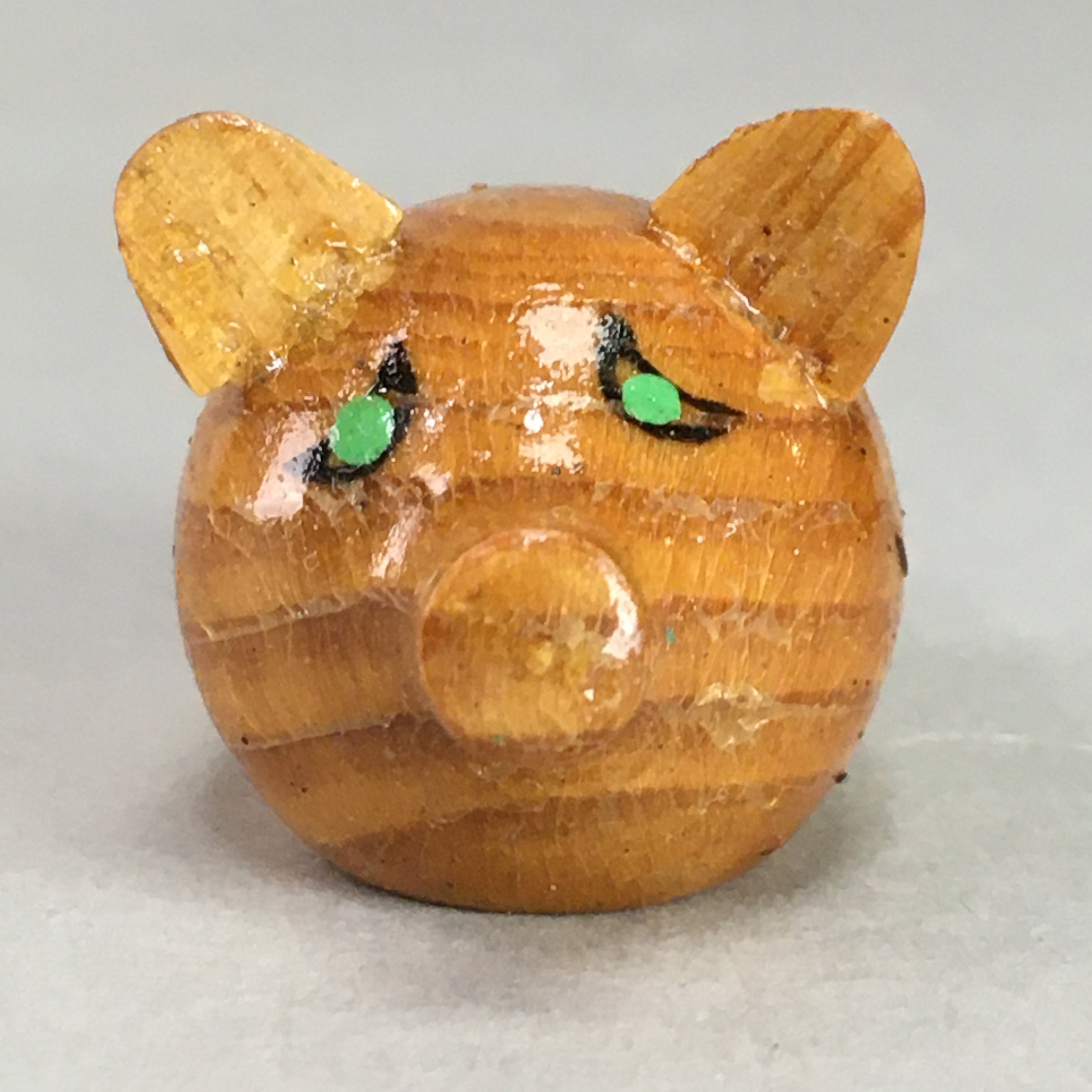 Japanese Kokeshi Doll Vtg Wooden Figurine Pig Animal Brown KF285