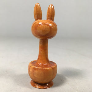 Japanese Kokeshi Doll Vtg Wooden Figurine Rabbit Long Neck Brown KF388