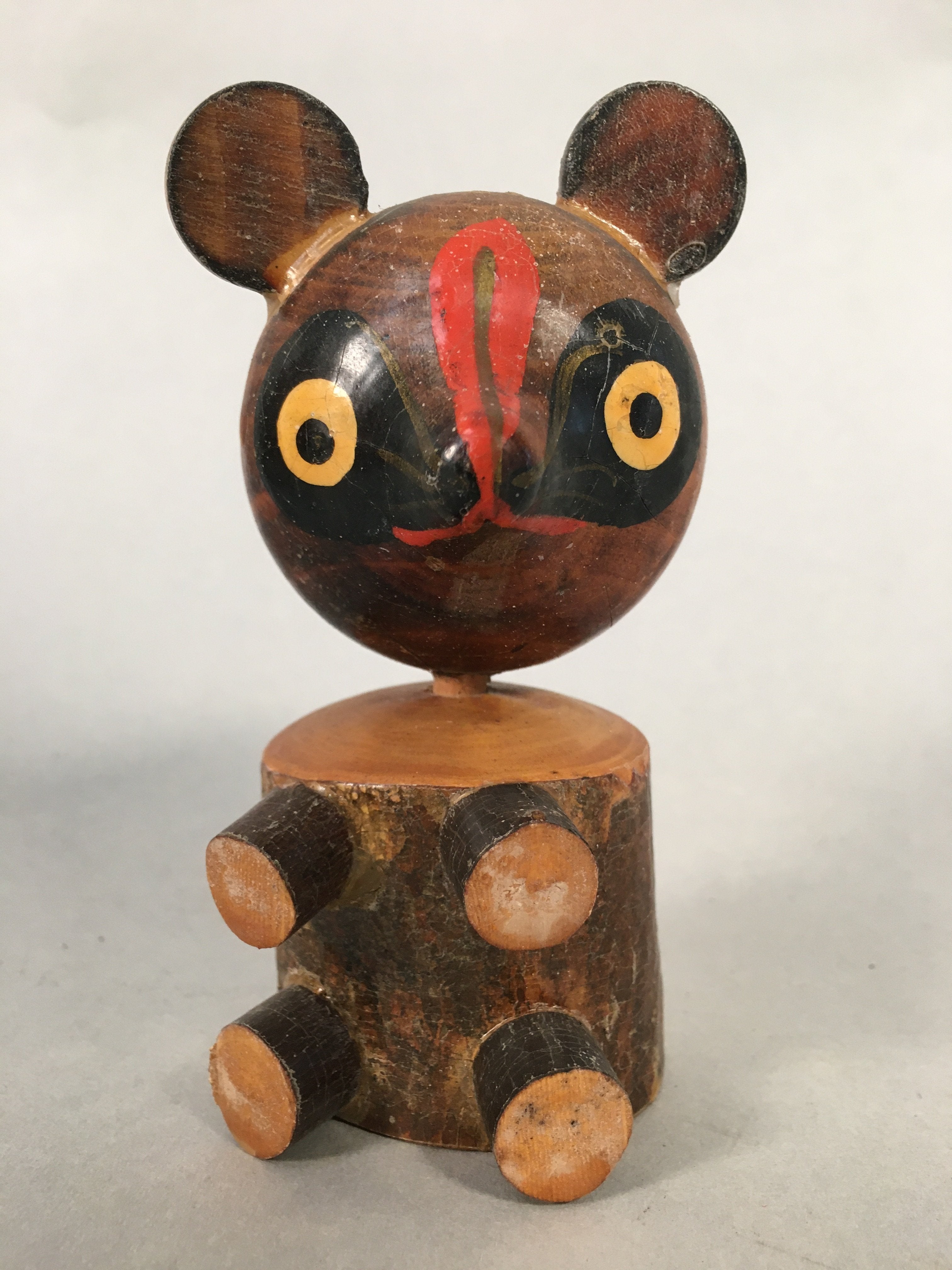 Japanese Kokeshi Doll Vtg Wooden Figurine Raccoon Dog Tanuki KF479