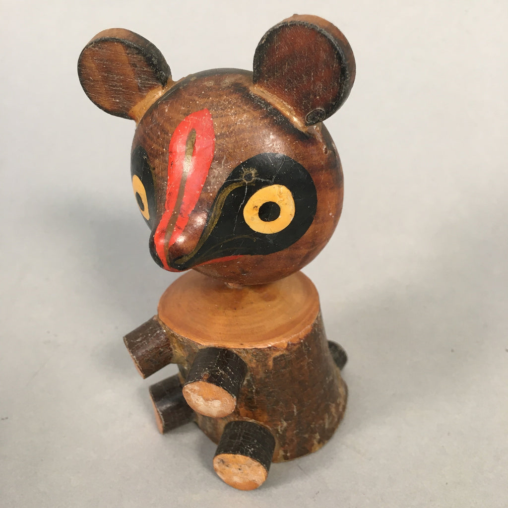 Japanese Kokeshi Doll Vtg Wooden Figurine Raccoon Dog Tanuki KF479