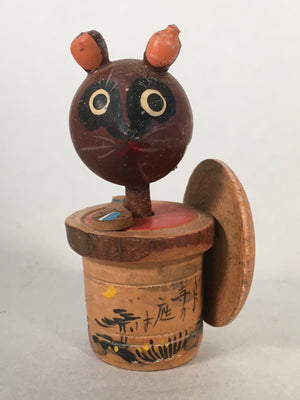 Japanese Kokeshi Doll Vtg Wooden Figurine Raccoon Dog Tanuki Rice Container KF48