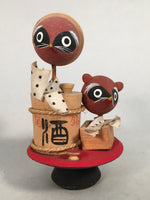 Japanese Kokeshi Doll Vtg Wooden Figurine Raccoon Dog Tanuki Sake Cup KF480