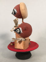 Japanese Kokeshi Doll Vtg Wooden Figurine Raccoon Dog Tanuki Sake Cup KF480