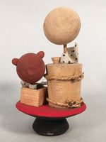 Japanese Kokeshi Doll Vtg Wooden Figurine Raccoon Dog Tanuki Sake Cup KF480