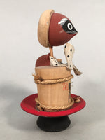 Japanese Kokeshi Doll Vtg Wooden Figurine Raccoon Dog Tanuki Sake Cup KF480