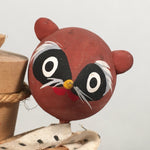 Japanese Kokeshi Doll Vtg Wooden Figurine Raccoon Dog Tanuki Sake Cup KF480