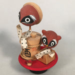 Japanese Kokeshi Doll Vtg Wooden Figurine Raccoon Dog Tanuki Sake Cup KF480