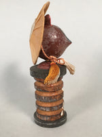 Japanese Kokeshi Doll Vtg Wooden Figurine Raccoon Dog Tanuki Wobbly Head KF481