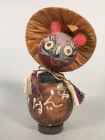 Japanese Kokeshi Doll Vtg Wooden Figurine Raccoon Dog Tanuki Wobbly Head KF482