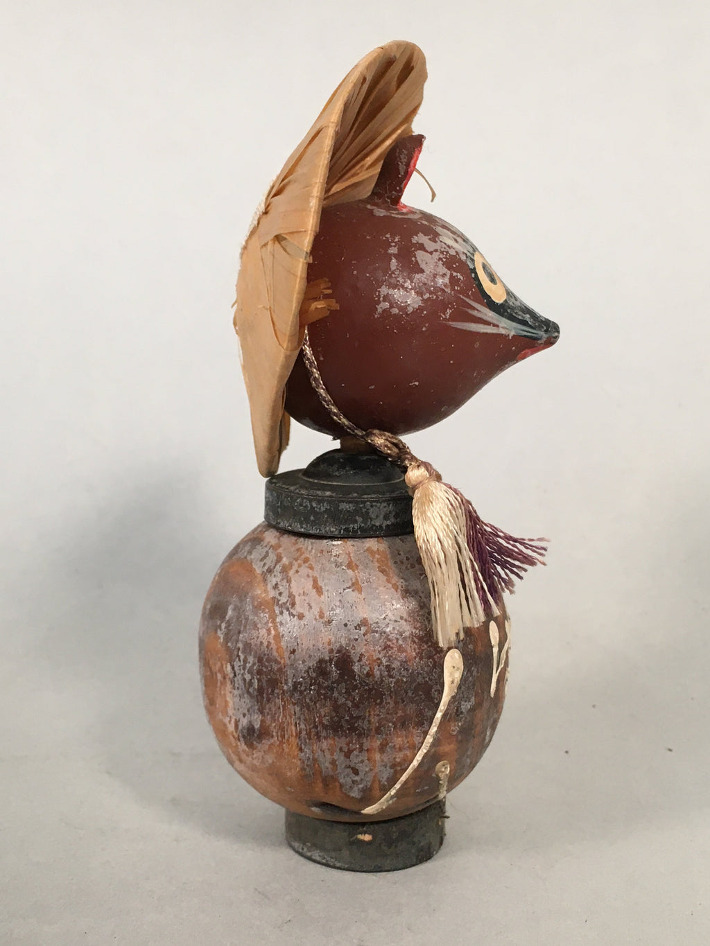Japanese Kokeshi Doll Vtg Wooden Figurine Raccoon Dog Tanuki Wobbly Head KF482