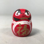 Japanese Kokeshi Doll Vtg Wooden Figurine Red Daruma Fortune Kanji KF385