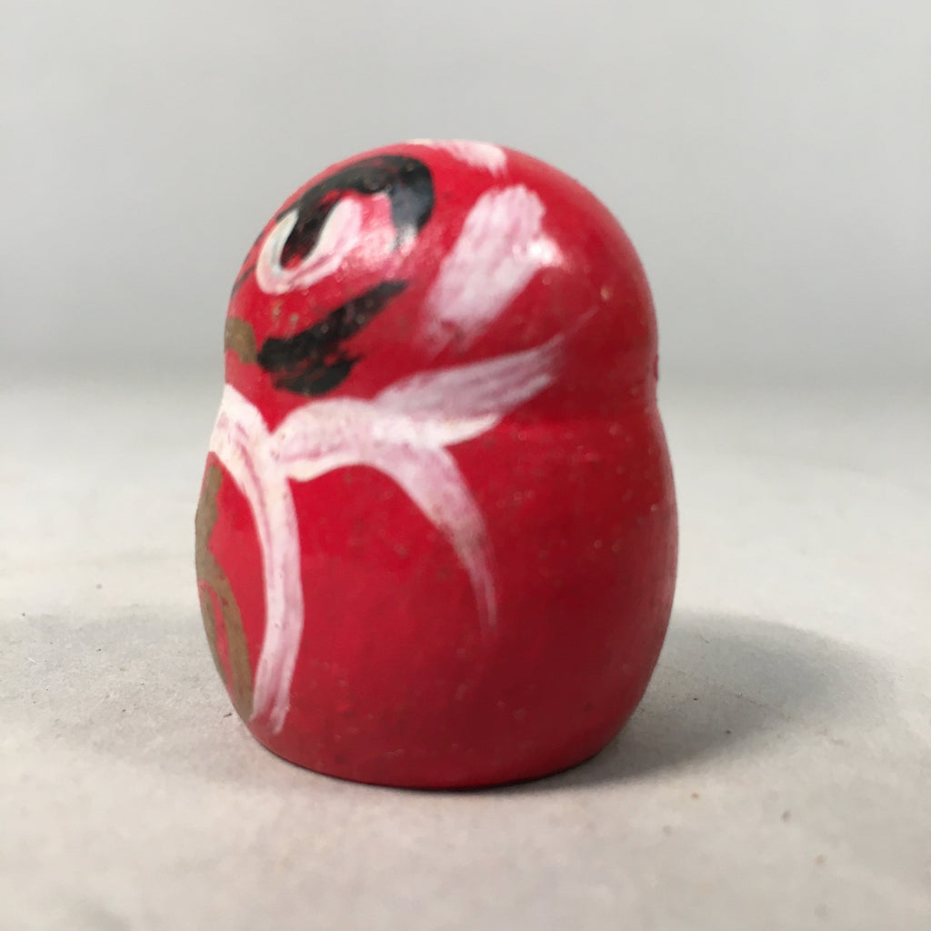 Japanese Kokeshi Doll Vtg Wooden Figurine Red Daruma Fortune Kanji KF385