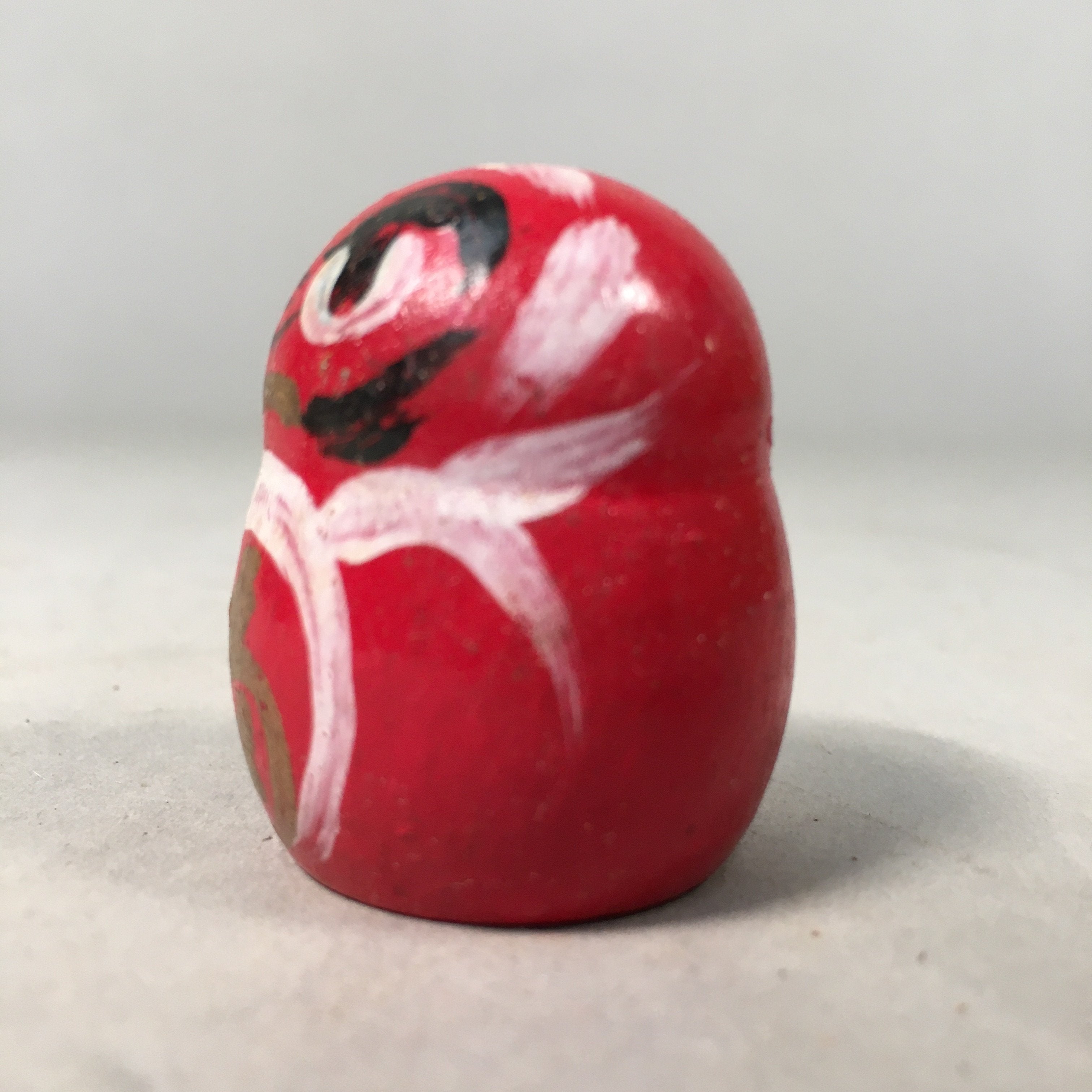 Japanese Kokeshi Doll Vtg Wooden Figurine Red Daruma Fortune Kanji KF385