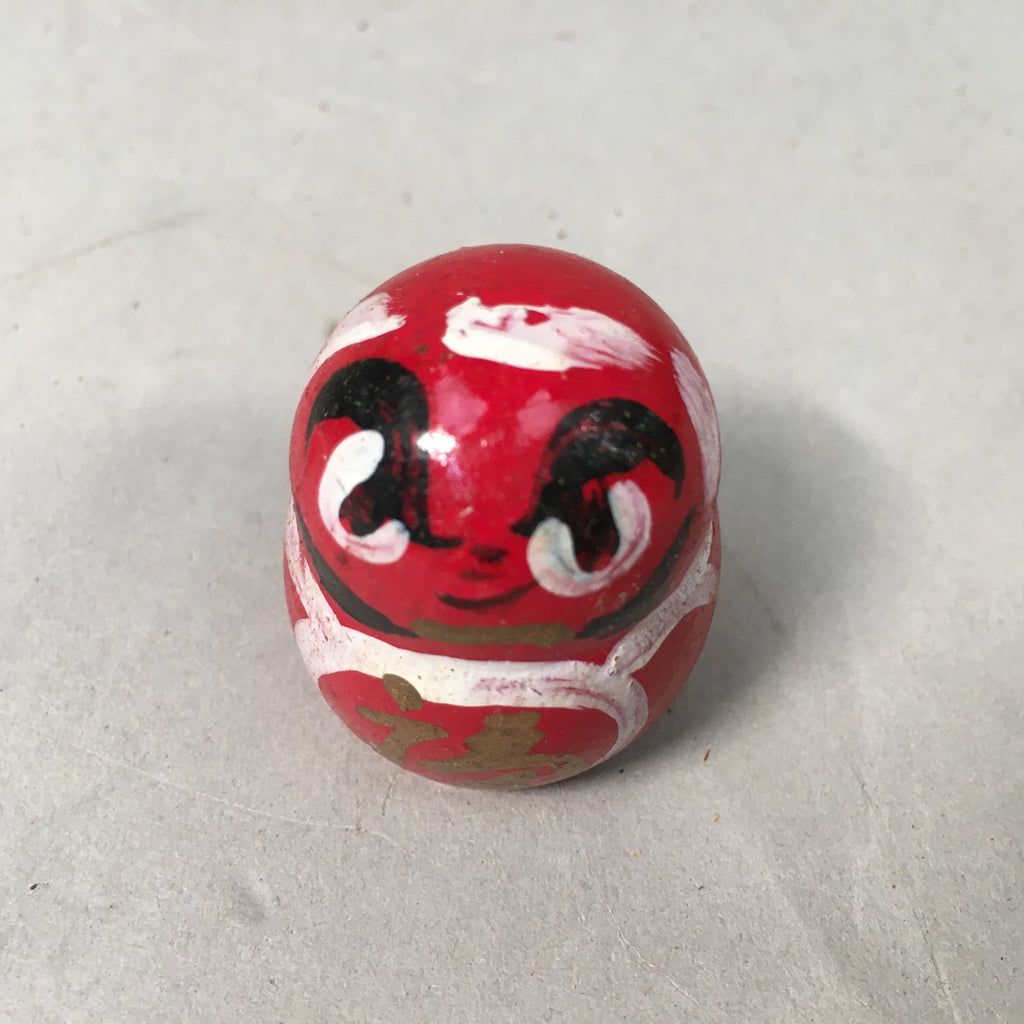 Japanese Kokeshi Doll Vtg Wooden Figurine Red Daruma Fortune Kanji KF385
