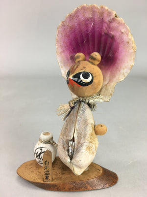 Japanese Kokeshi Doll Vtg Wooden Figurine Shell Racoon Dog Bottle KF299