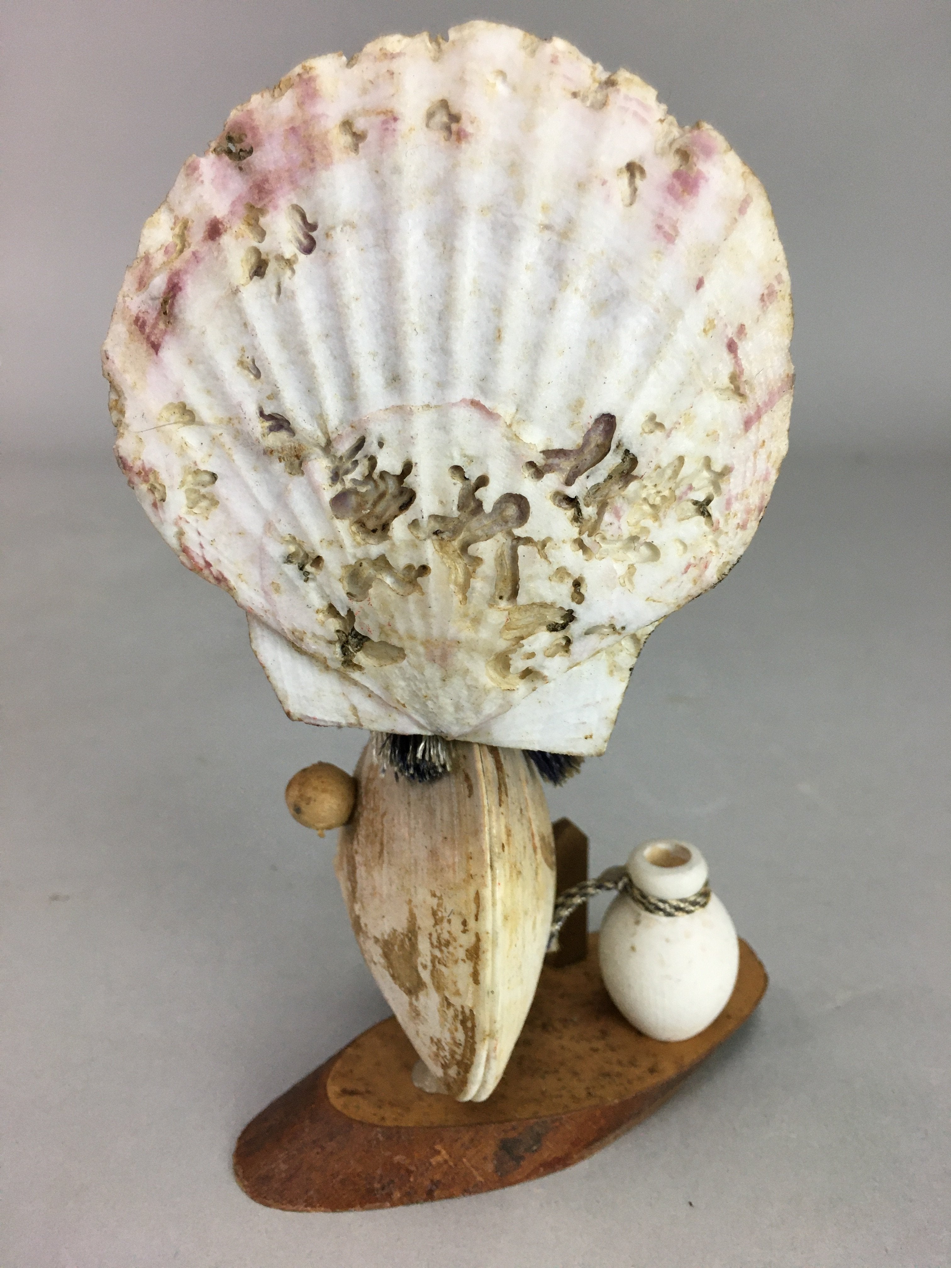 Japanese Kokeshi Doll Vtg Wooden Figurine Shell Racoon Dog Bottle KF299