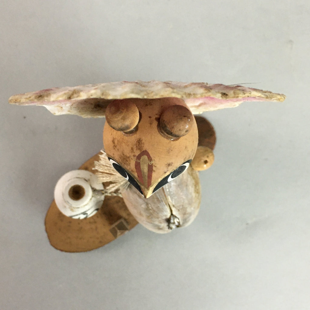 Japanese Kokeshi Doll Vtg Wooden Figurine Shell Racoon Dog Bottle KF299