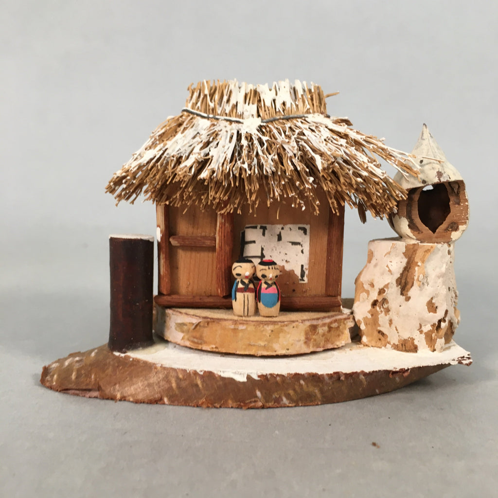Japanese Kokeshi Doll Vtg Wooden Figurine Snow Thatched Roof House F505