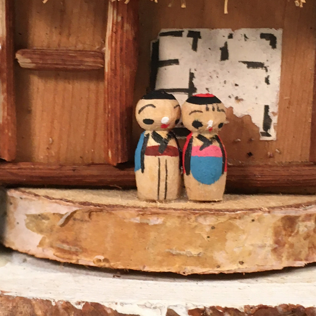 Japanese Kokeshi Doll Vtg Wooden Figurine Snow Thatched Roof House F505