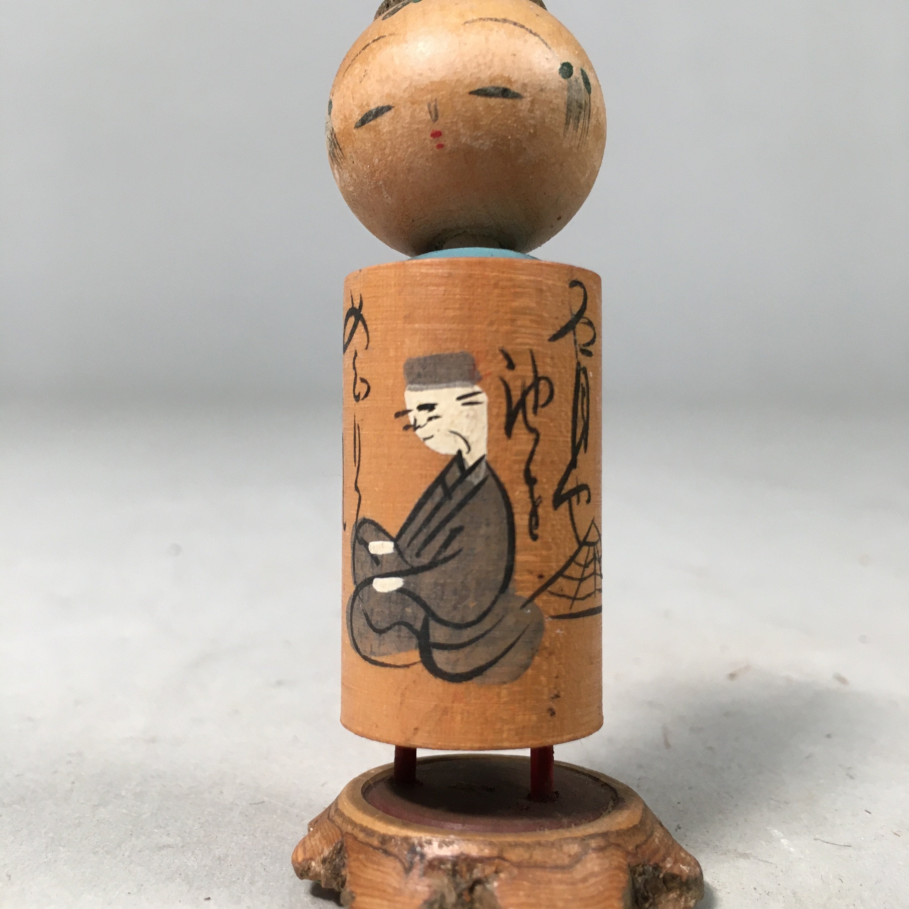 Japanese Kokeshi Doll Vtg Wooden Figurine Wobbly Head Basho Haiku KF432