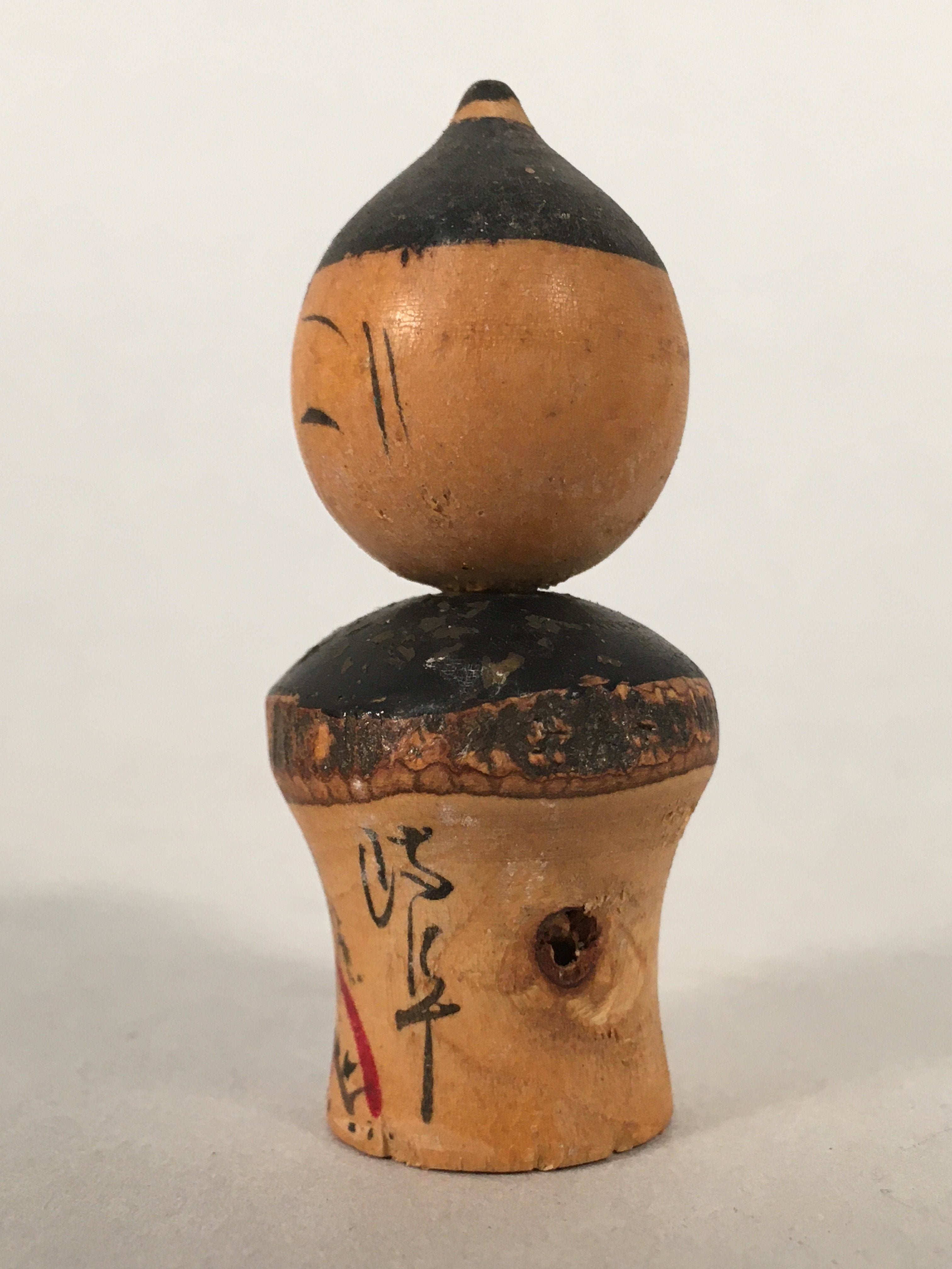 Japanese Kokeshi Doll Vtg Wooden Figurine Wobbly Head Child Bark KF475