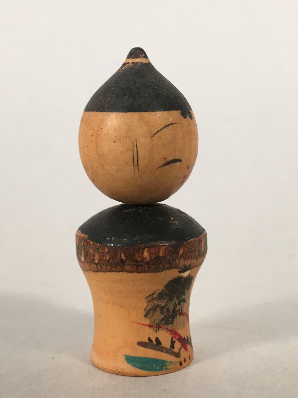 Japanese Kokeshi Doll Vtg Wooden Figurine Wobbly Head Child Bark KF475