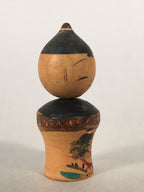 Japanese Kokeshi Doll Vtg Wooden Figurine Wobbly Head Child Bark KF475