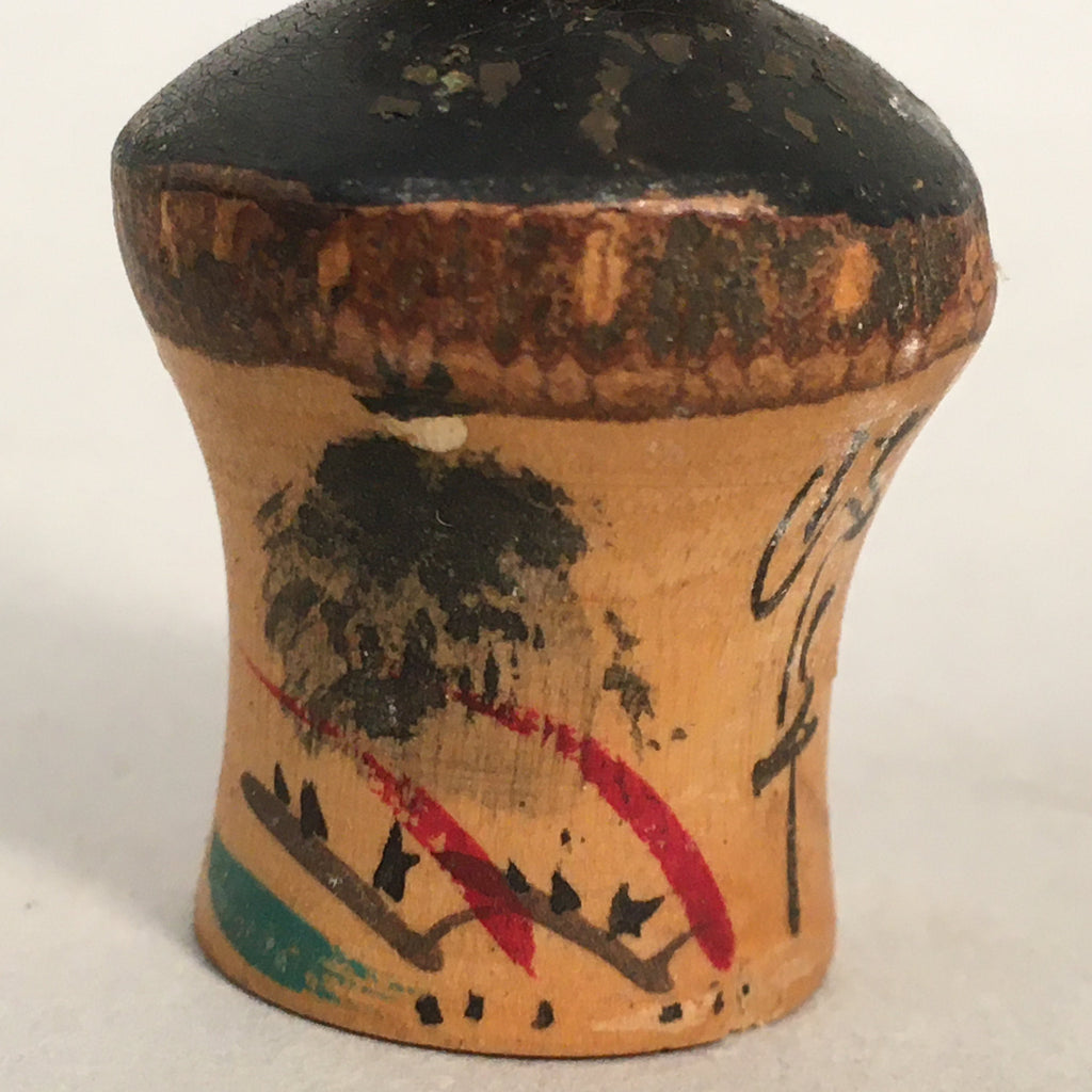 Japanese Kokeshi Doll Vtg Wooden Figurine Wobbly Head Child Bark KF475