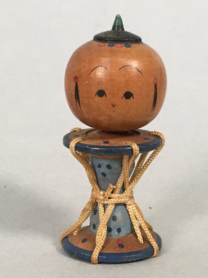 Japanese Kokeshi Doll Vtg Wooden Figurine Wobbly Head Child Drum Taiko KF474