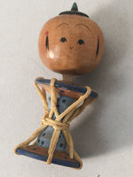 Japanese Kokeshi Doll Vtg Wooden Figurine Wobbly Head Child Drum Taiko KF474