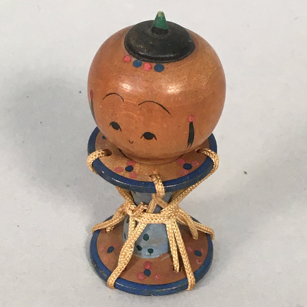 Japanese Kokeshi Doll Vtg Wooden Figurine Wobbly Head Child Drum Taiko KF474