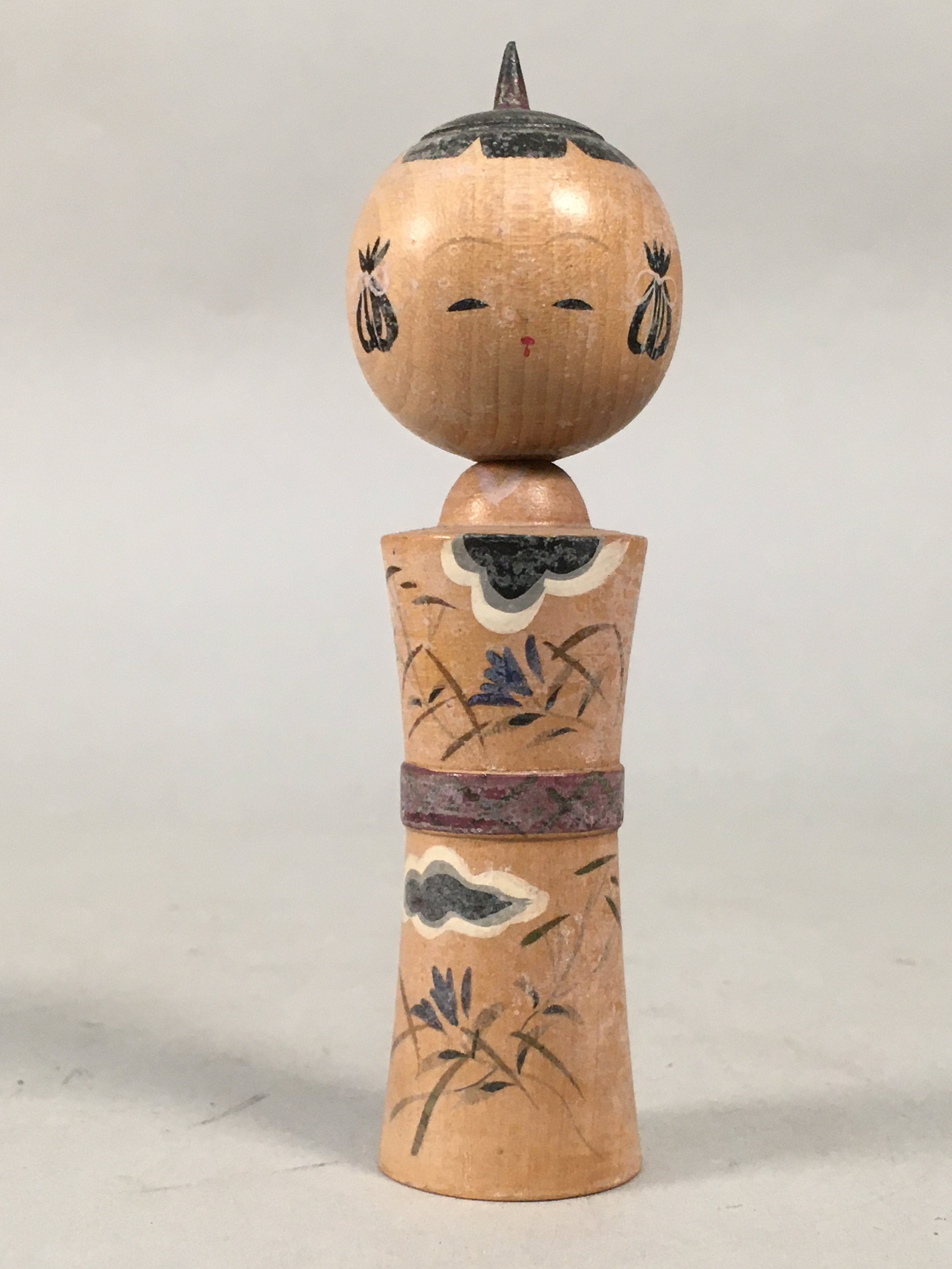 Japanese Kokeshi Doll Vtg Wooden Figurine Wobbly Head Floral KF456