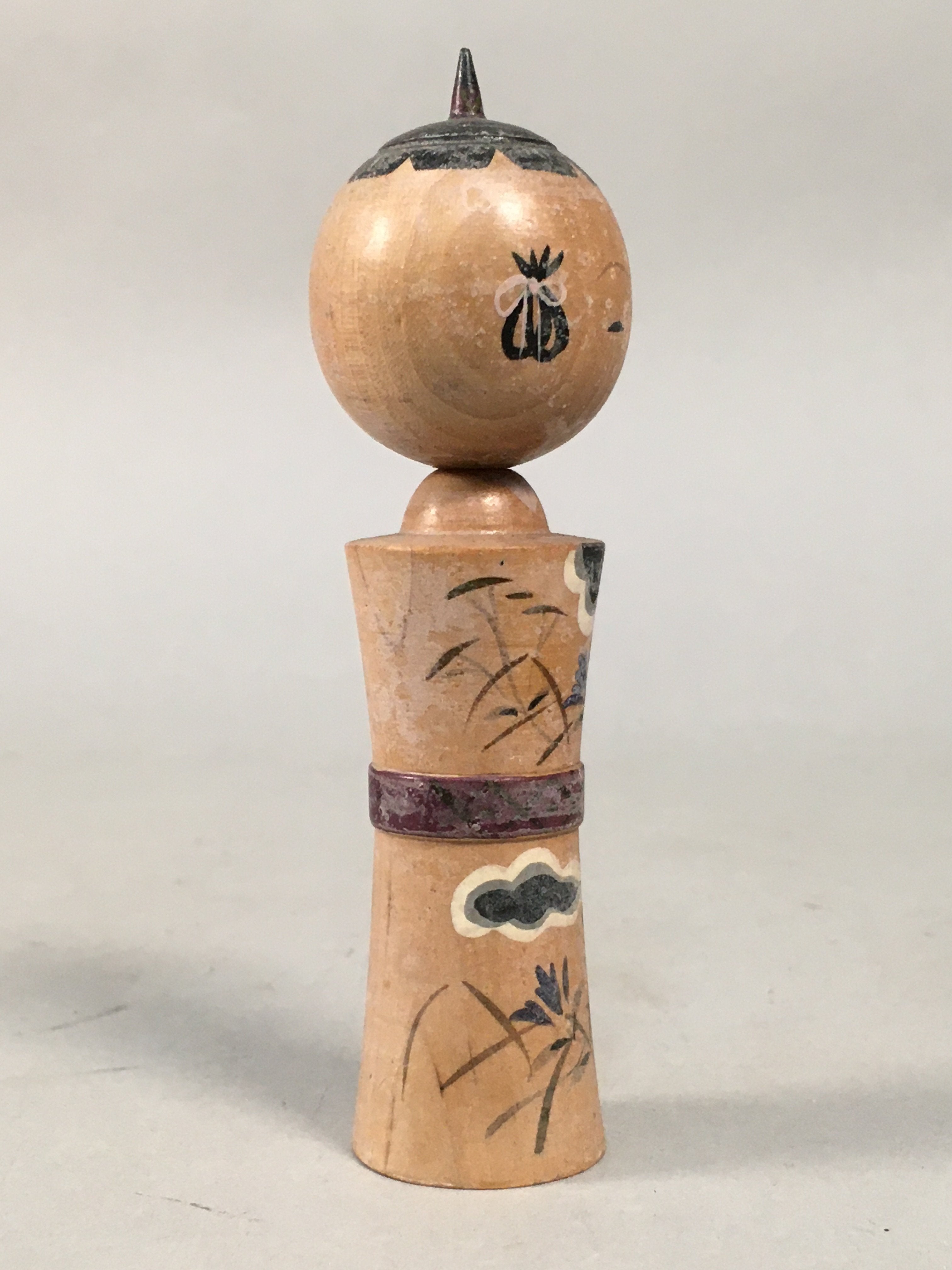 Japanese Kokeshi Doll Vtg Wooden Figurine Wobbly Head Floral KF456