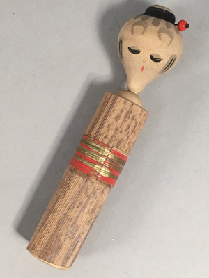 Japanese Kokeshi Doll Vtg Wooden Figurine Wobbly Head Girl Bamboo Peel KF463