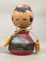 Japanese Kokeshi Doll Vtg Wooden Figurine Wobbly Head Girl Bark KF461