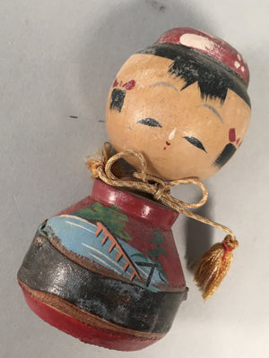 Japanese Kokeshi Doll Vtg Wooden Figurine Wobbly Head Girl Bark KF461