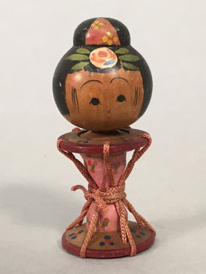 Japanese Kokeshi Doll Vtg Wooden Figurine Wobbly Head Girl Drum Taiko KF473