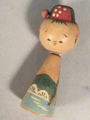 Japanese Kokeshi Doll Vtg Wooden Figurine Wobbly Head Girl Kanzashi KF471