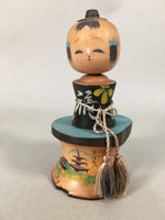 Japanese Kokeshi Doll Vtg Wooden Figurine Wobbly Head Kanji Pagoda KF502