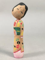 Japanese Kokeshi Doll Vtg Wooden Figurine Wobbly Head Okame Kimono KF455