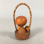 Japanese Kokeshi Doll Vtg Wooden Figurine Wobbly Head Orange Basket KF504