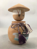 Japanese Kokeshi Doll Vtg Wooden Figurine Wobbly Head Pot Round Shade KF466