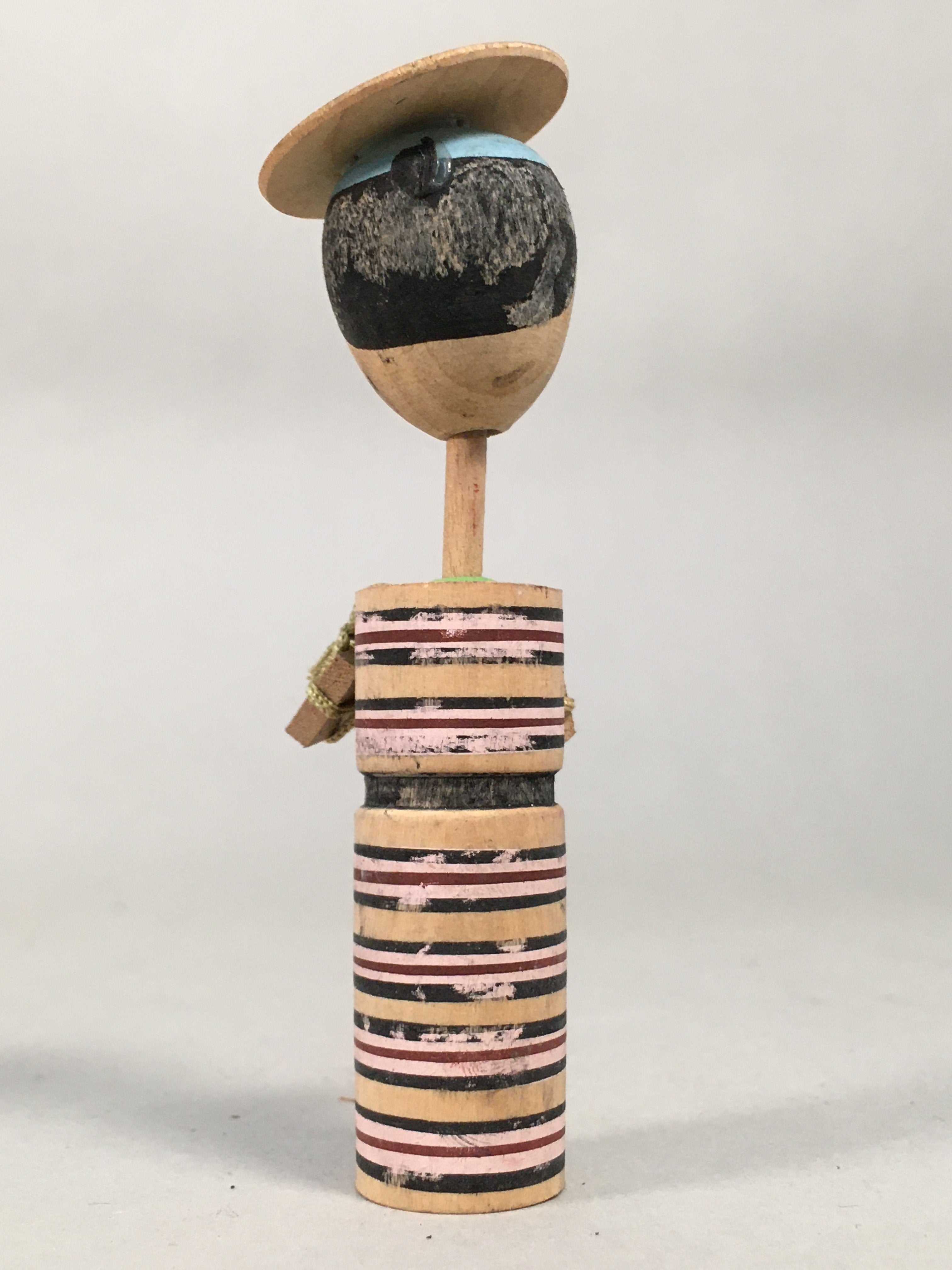Japanese Kokeshi Doll Vtg Wooden Figurine Wobbly Head Shade Man Kimono KF464