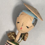 Japanese Kokeshi Doll Vtg Wooden Figurine Wobbly Head Shade Man Kimono KF464