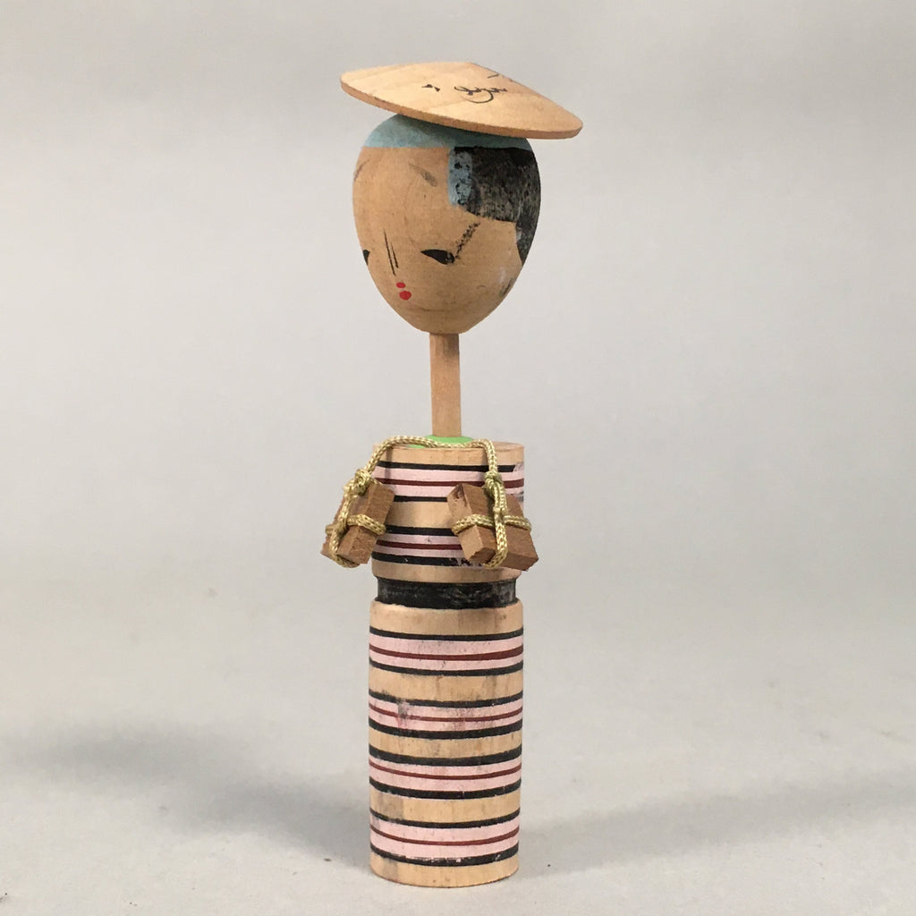 Japanese Kokeshi Doll Vtg Wooden Figurine Wobbly Head Shade Man Kimono KF464