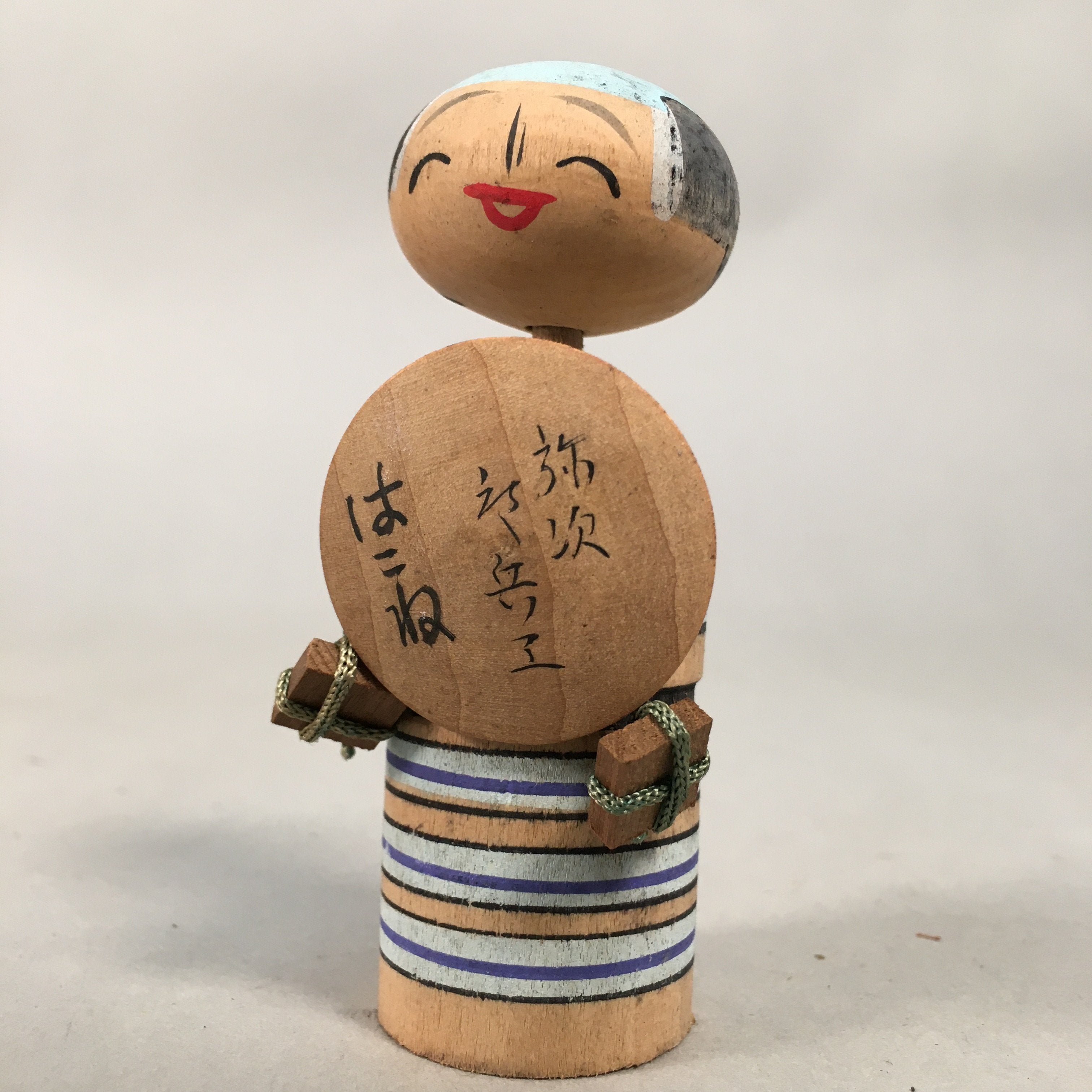 Japanese Kokeshi Doll Vtg Wooden Figurine Wobbly Head Shade Man Kimono KF465