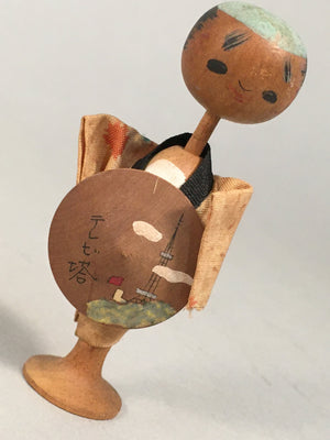 Japanese Kokeshi Doll Vtg Wooden Figurine Wobbly Head Shade Man Kimono KF468