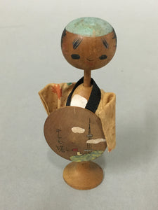 Japanese Kokeshi Doll Vtg Wooden Figurine Wobbly Head Shade Man Kimono KF468