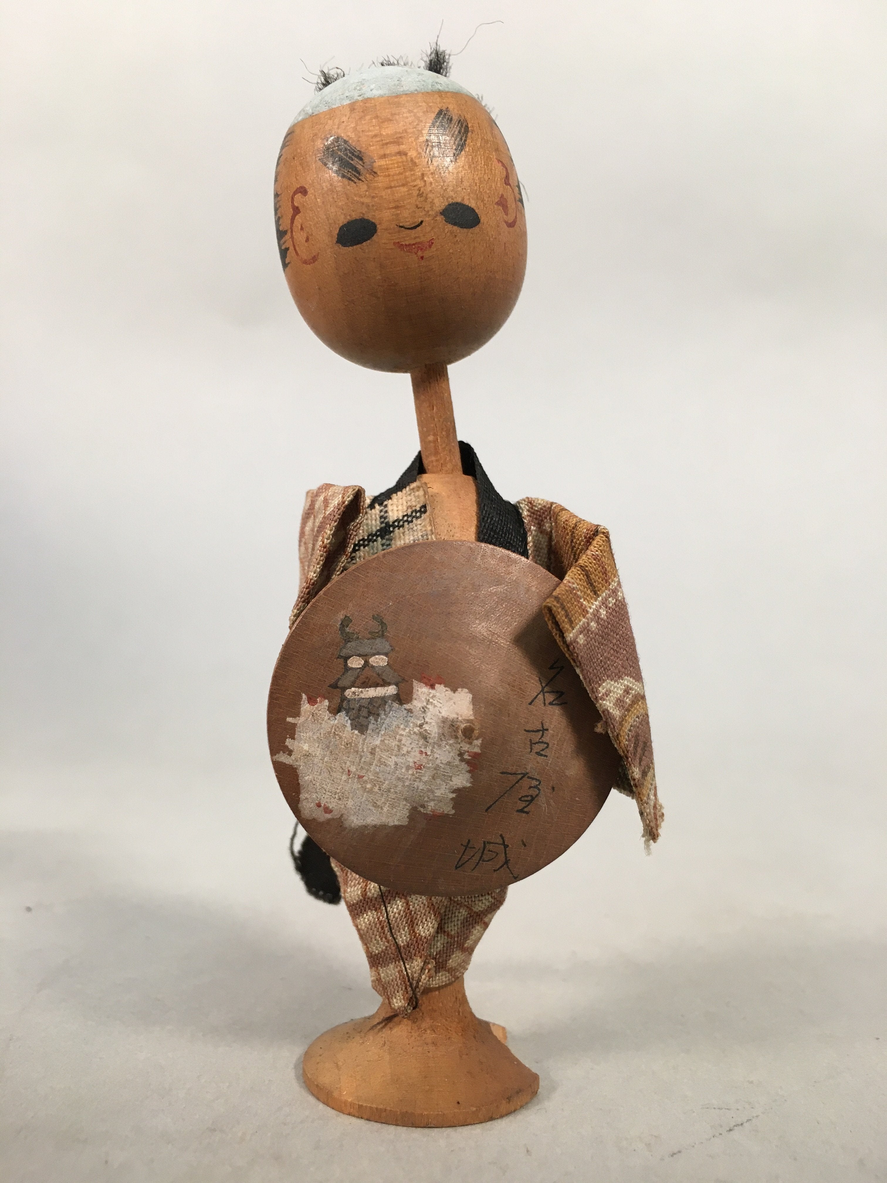Japanese Kokeshi Doll Vtg Wooden Figurine Wobbly Head Shade Man Kimono KF469