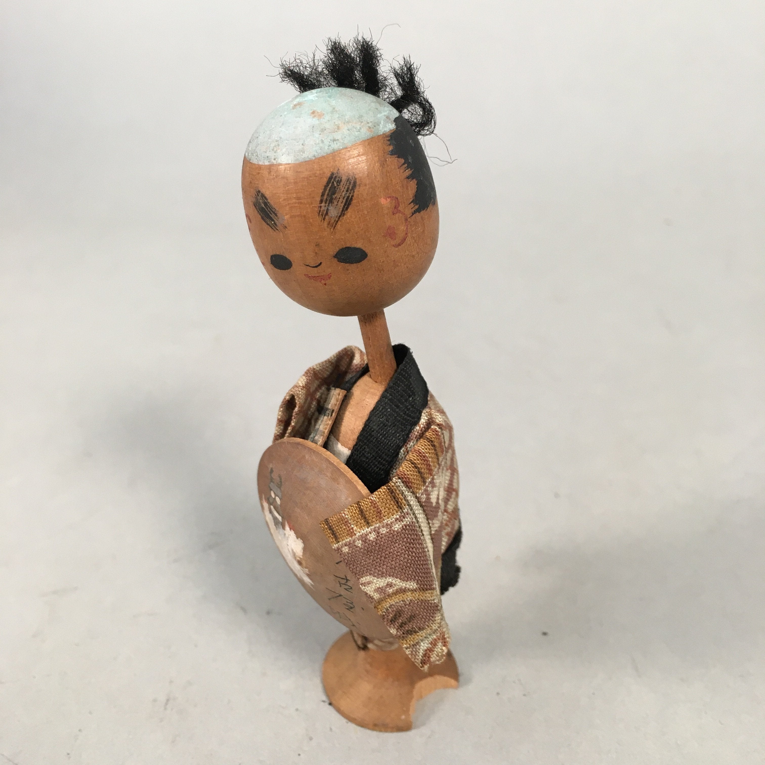 Japanese Kokeshi Doll Vtg Wooden Figurine Wobbly Head Shade Man Kimono KF469